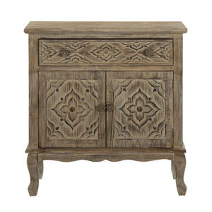 <b>Vintage</b> Farmhouse Style Solid Fir Wood Accent <b>Cabinet</b> With Carved Floral Doors And Distressed Finish For Bedroom And Living Room - Product Image 2