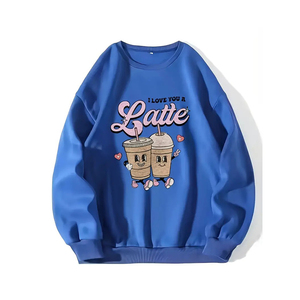 Pull oversize à épaules tombantes Sweat-shirt à imprimé lettres Sweat-shirt à col rond en polyester lavable à doublure douce pour femmes - Product Image 1