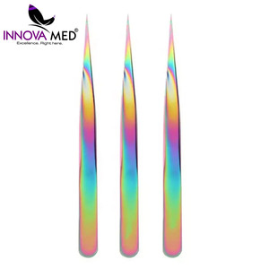 Juego de pinzas para extensión de pestañas de acero inoxidable OEM, pinzas para pestañas de Punta puntiaguda recta y curva - Product Image 5