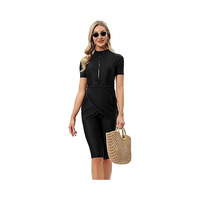 Ensemble burkini 2 pièces imperméable pour femme musulmane, coupe classique, maillot de bain modeste avec logo imprimé sur le devant et bas de coupe haute