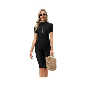 Ensemble burkini 2 pièces imperméable pour femme musulmane, coupe classique, maillot de bain modeste avec logo imprimé sur le devant et bas de coupe haute - Product Image 4