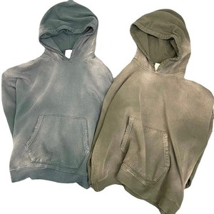 Sudadera con capucha de felpa francesa 100% algodón, personalizada, con efecto desgastado, decolorada por el sol, lavado ácido, vintage, con efecto destruido, gruesa, con estampado otoñal - Product Image 2