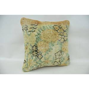 Beige Wool <b>Patchwork</b> Kantha Pillow 16x16 Inch Luxury Decorative Cushion with Floral Embroidered Woven Design Vintage <b>Bedding</b> - Product Image 2