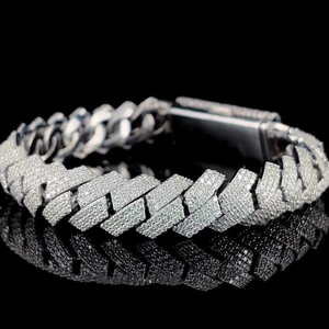 12mm Colorless Moissanite Diamond Three Row Iced Out Hip Hop Miami Cuban Link Chain In 925 <b>Silver</b> <b>Men</b> Fashion At Wholesale Price - Product Image 2