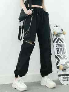 2025 femmes été Cargo pantalon respirant taille élastique sport Leggings chaîne taille moyenne doux Cool épicé fille Hip-hop Style - Product Image 5