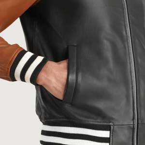 Walton High Quality Vintage Varsity <b>Jacket</b> Black Brown <b>Sheepskin</b> Wool Leather Size XS Casual Water-Proof Embroidered Autumn - Product Image 6