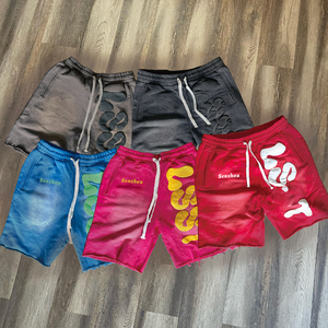 Pantalon de jogging court 100% coton pour hommes personnalisé Streetwear ourlet brut impression bouffante 3D soleil délavé à l'acide solide de Hombre Shorts - Product Image 2