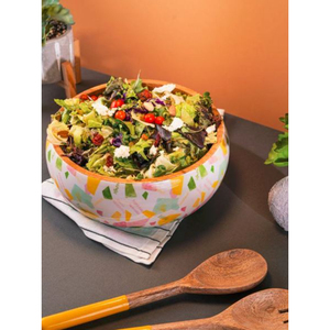 ชามผสมอาหารทรงกลมพร้อมช้อนและส้อมสำหรับใช้ในบ้านและเครื่องครัวทำจากไม้ - Product Image 4