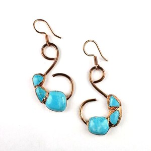 Pendientes de Cobre Turquesa con Baño de Oro de 14K y Plata de Ley 925, Joyería Hecha a Mano, Regalo para Ella, Aniversario, Fiesta - Product Image 3