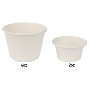 Taza de porción de papel biodegradable desechable de bagazo personalizada taza de salsa de bagazo de caña de azúcar con tapa