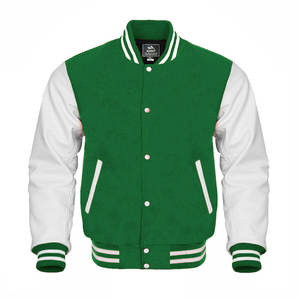 Customizable Men's High Street Letterman Style Baseball Varsity Jacket <b>White</b> Genuine Leather Stand Gray <b>Wool</b> Winter Snap OEM - Product Image 1