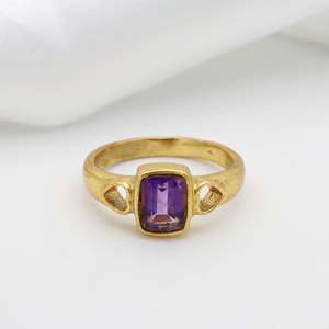 Wholesale <b>Amethyst</b> Faceted Rectangle <b>Ring</b> 18K <b>Gold</b> Brass Plated Religious Style Gemstone Jewelry for Gifts Anniversaries - Product Image 5