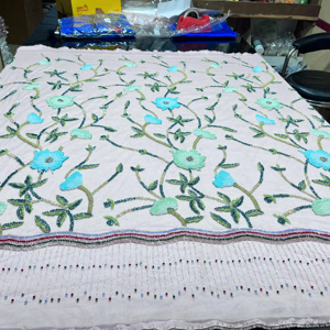 ผ้าตาข่ายปักลูกปัดมือหรูหราสำหรับเสื้อผ้าลูกไม้ทอใช้สำหรับงานแต่งงาน - Product Image 1