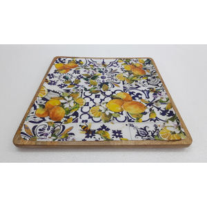 Bandeja para servir con forma de rectángulo de madera de diseño único con acabado de esmalte de calcomanía para el hogar Bandeja para servir comida de mesa hecha a mano a granel - Product Image 3