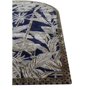 Alfombra Aurelia Azul Hecha a Mano de Lana y Viscosa, 10 mm de Grosor, con Patrones Florales y Rayados para Sala de Estar o Pasillo -Tra-15190 - Product Image 4