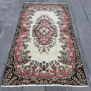 3.7x6.7 ft Rug, Vintage Turkish Rug, <b>Red</b> <b>Wool</b> Rug - Product Image 1