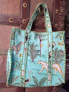 Handmade Cotton Solid Block Print <b>Quilted</b> Tote Bag Women Eco-Friendly Custom Logo Autumn Spring <b>Summer</b> All Zipper Portable - Product Image 2