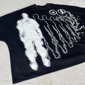 T-shirt à manches courtes pour homme, coupe ample, 100% coton tricoté respirant, logo personnalisé imprimé, noir uni, col épais, grande taille - Product Image 6