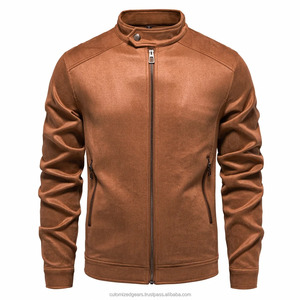 Veste en Daim à Col Montant et Fermeture Éclair pour Homme, Veste de Camionneur en Faux Cuir Décontractée à la Mode, Manteau pour Hommes - Product Image 4