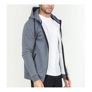 Sweat-shirt à capuche zippé gris pour homme, coupe ajustée, décontracté, en coton tricoté, couleur unie, pour l'automne - Product Image 2