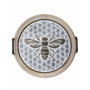 Plateau en bois de vente chaude de couleur beige clair avec forme ronde et design d'abeille parfait pour le service et la décoration de la maison - Product Image 1