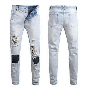 High Street Style New Fashion Men's Slim Straight Jeans Diseño personalizado Cintura media Botón Cierre de mosca Pantalones de mezclilla de calidad Precio bajo - Product Image 3