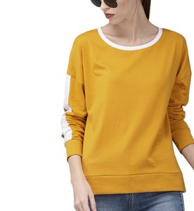 Camiseta corta de calidad superior con logotipo personalizado para mujer, camiseta ligera informal en blanco para mujer, camiseta de manga larga con cuello redondo de Color amarillo - Product Image 1