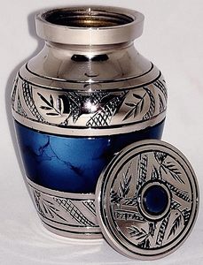 Classic Small Mini Cremation <b>Keepsake</b> Urn for Human Ashes with <b>Box</b> and Velvet <b>Box</b> - 2.6 inch - Blue Fire Design Made of Brass - Product Image 4