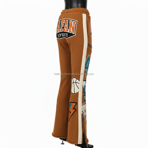 Pantalones Acampanados para Mujer, de Alta Calidad, 280 GSM, Tejido de Poliéster y Elastano Texturizado, Color Marrón, con Paneles Múltiples y Logotipo Personalizado - Product Image 4