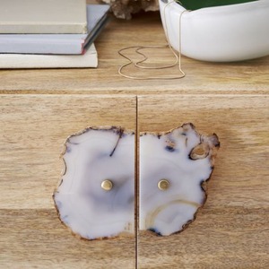 Boutons d'armoire en pierres précieuses d'agate bleue de qualité supérieure poignées de tiroir garnies d'or pour armoire, commode et décoration de meubles - Product Image 1