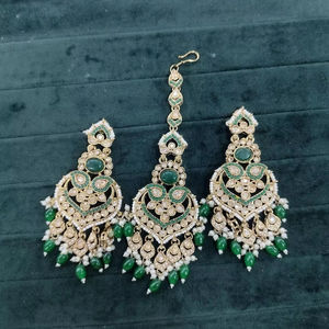 Custom Designed Multi-Color <b>Indian</b> Fashion Jewelry <b>Set</b> Women's Earrings & Mang Tikka for Wedding & Parties Alloy Material - Product Image 1