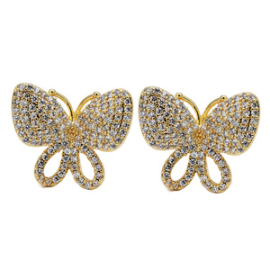 Orecchini a farfalla con amo da pesca placcati oro con diamante a forma di cuore CZ & perla per regalo - Product Image 2