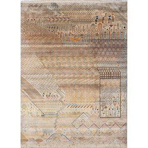 Tapis en soie noué à la main Manchaha Ivory, motif géométrique, tapis de salon, tapis rectangulaire pour couloir, design patchwork puzzle - LUV-550 - Product Image 1