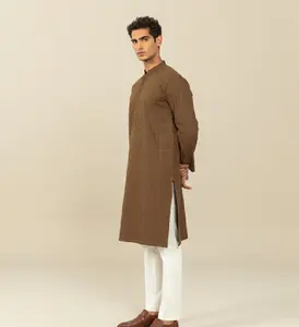 Nieuwste Ontwerper Kurta Pyjama Heren Contrast Kurti Islamic Abaya Shalwar Kameez Ontwerp Voor Mannen