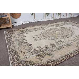 Alfombra clásica de lana marrón Beige tradicional con diseño de retazos turcos Vintage de 5,6x8,9 pies hecha a mano para juegos de alfombras de dormitorio - Product Image 2