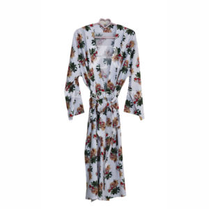 Femmes élégant coupe ample blanc imprimé fleuri coton Kimono Robe personnalisé été vêtements de nuit décontracté longue Robe 100% coton - Product Image 2