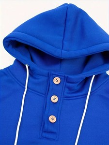 Hip Hop hommes 100% coton à capuche diverses couleurs Streetwear surdimensionné 1/4 bouton lourd hiver 1/4 bouton à capuche boutonné - Product Image 4
