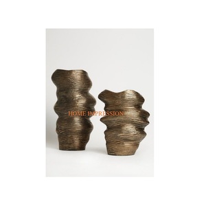 Set of 2 Gold Color Antique Brass Flower <b>Vases</b> and Pots Finest Quality Classic Handmade <b>Unique</b> Fancy Indoor Wedding Flower <b>Vases</b> - Product Image 1