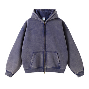Sudadera con capucha de gran tamaño con LOGOTIPO personalizado para hombre, de peso pesado de algodón 100% Sudadera con capucha, sudaderas con cremallera con estampado de hojaldre negro - Product Image 5