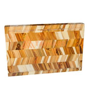 Tabla de cortar de bambú cuadrada al por mayor, diseño de bloque de espiga con junta de madera de teca para carne y verduras - Product Image 3