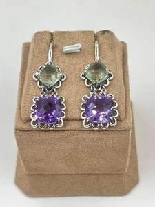 Pendientes Colgantes Hechos a Mano en Plata de Ley 925 |   Pendientes de Piedras Preciosas de Amatista y Citrino |   Decoración Floral Vintage - Product Image 3