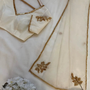 Exclusif indien Boutique Designer Organza Blanc Saree pour Adultes Nuptiale Fantaisie Blouse Ethnique Porter Mariages Fêtes FEMMES Porter - Product Image 1