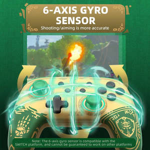 For Nintendo for Switch OLED Manette Vert Dor Zelda TOTK Compatible with <b>PC</b> IOS Slim Style with Vibration Turbo Features Padded - Product Image 5