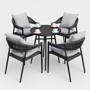 Conjunto de Mesa y Sillas de Mimbre para Exteriores, 5 Personas, Resistente al Agua, Muebles de Ocio Móviles para Patio, Jardín, <span class=keywords><strong>Terraza</strong></span> - Product Image 1