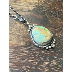 Pendentif Sheila Becenti Royston vintage en argent sterling turquoise, forme goutte d'eau, serti clos avec diamant et perle, pour chaînes de fiançailles - Product Image 3