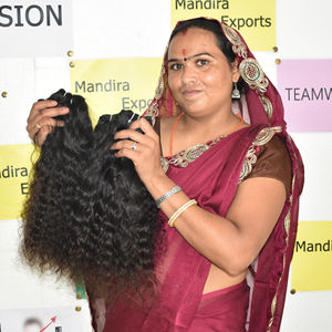 Extensiones de cabello humano de templo indio virgen alineado con cutícula sin procesar Extensiones de cabello humano de estilo rizado - Product Image 5