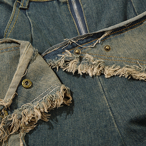 Streetwear personnalisable à jambes larges, denim monogramme, gaufrage, deux patchs au genou, finition délavée, tissu denim de haute qualité, OEM - Product Image 4