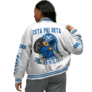 Zeta Phi Beta 1920 Fondateurs Bleu Blanc Sororité Varsity Letterman Veste ZPB Greek Life Chenille Patch Edition - Product Image 2