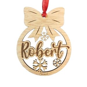 Boules en bois personnalisées pour décorations de Noël, ornements de Noël en bois sur mesure, découpe au laser, étiquettes cadeaux personnalisées avec nom - Product Image 1