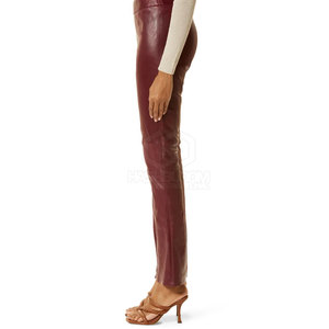 2024 pantalones de cuero de alta calidad hechos a medida para mujer hechos a mano invierno frente plano Casual transpirable cintura alta precio al por mayor - Product Image 4